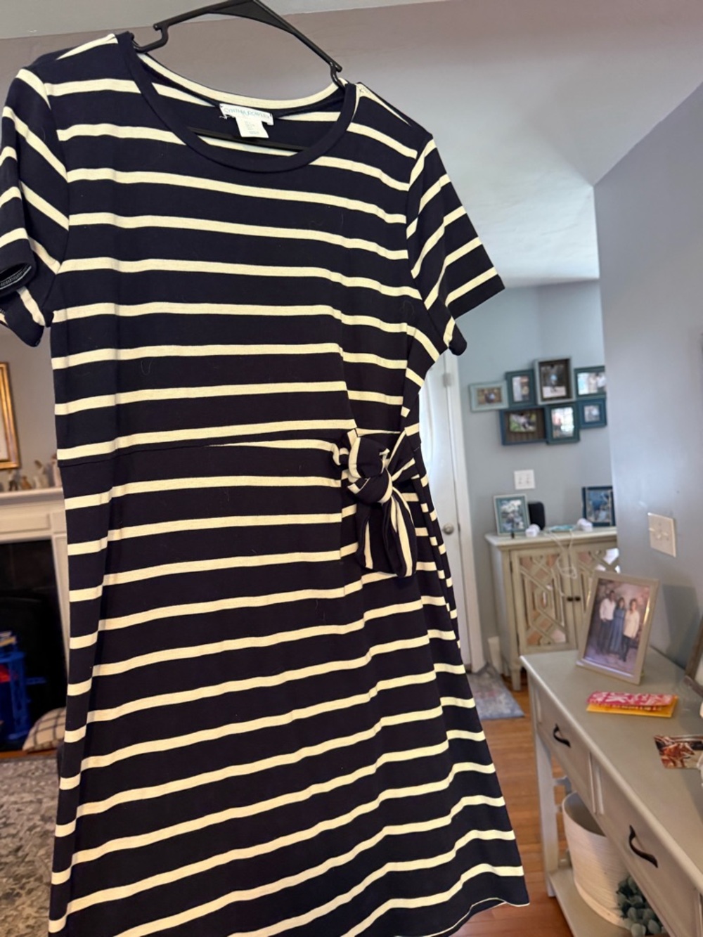 Cynthia Rowley Navy and Cream Striped Tie-Waist Mini Dress